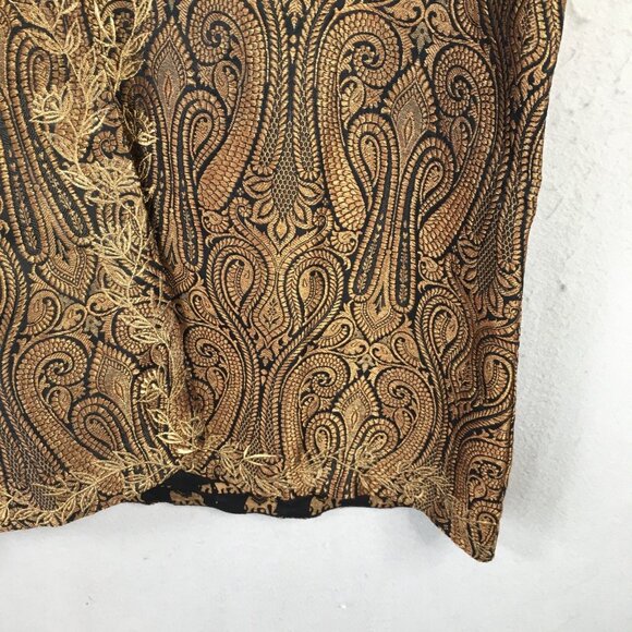 Sue.Anu Jacket Womens Large Black Gold Elephants Silk Hand Stamped Sartor Lal - Picture 9 of 16
